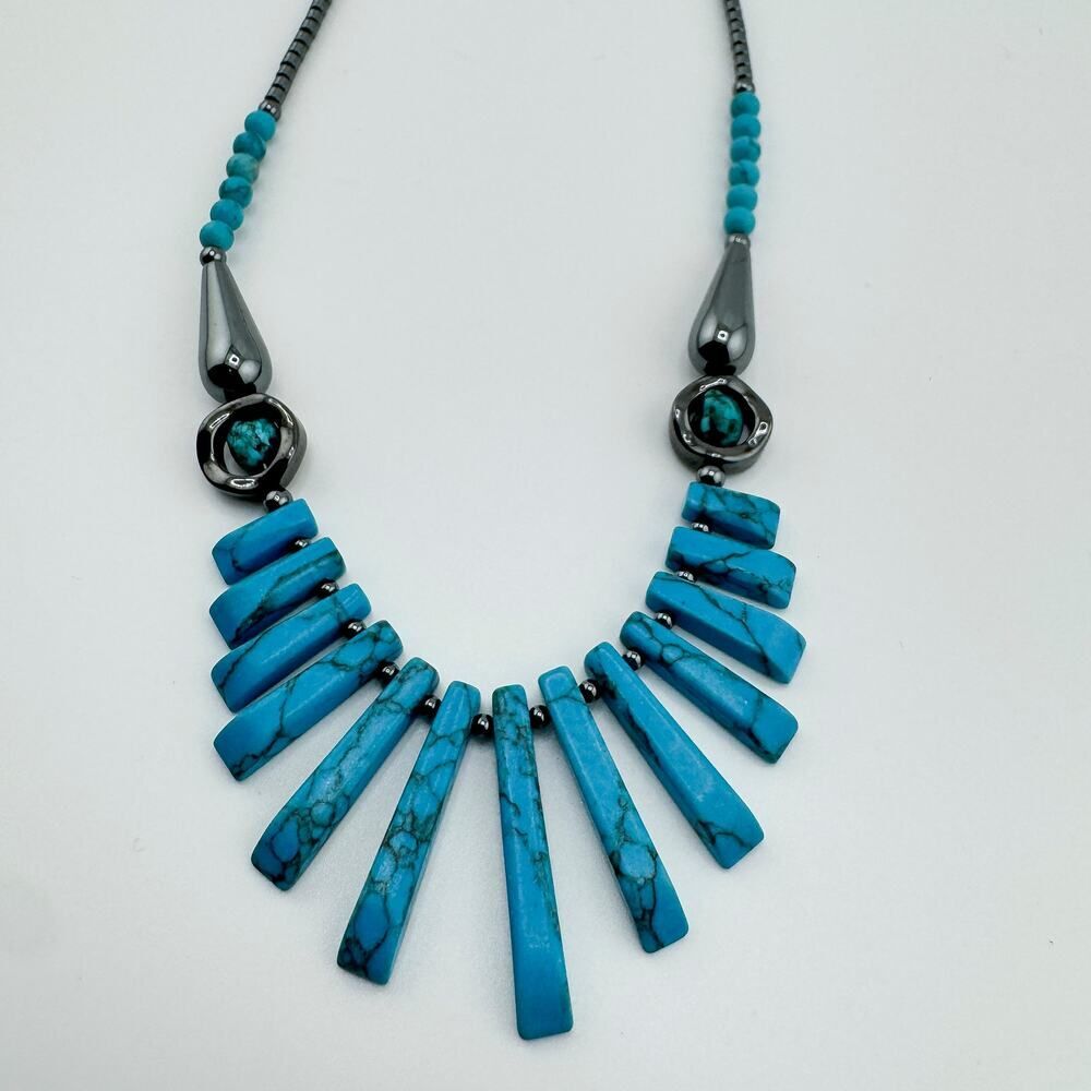 Vintage Turquoise Hematite Statement Necklace Sou… - image 8